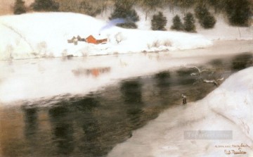  Thaulow Art - snow At Simoa River impressionism Norwegian landscape Frits Thaulow